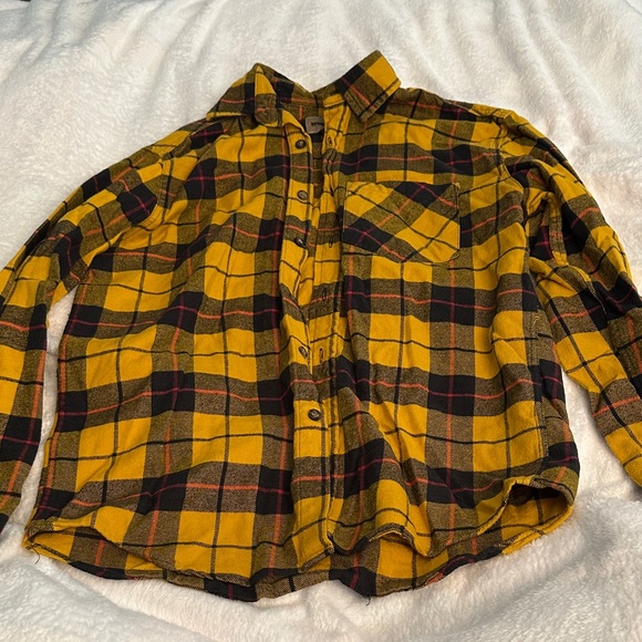 St. John's Bay Tops - St. John's Bay Mustard and Black Plaid Women’s Shirt